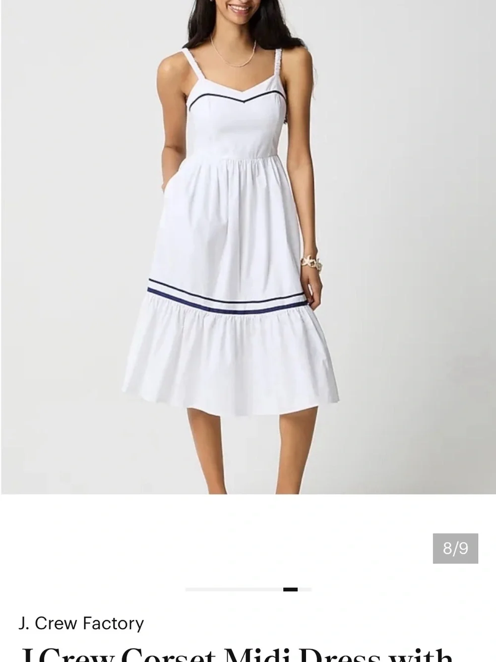 J. Crew White Midi Dress with Navy Trim - Picture 2 of 4
